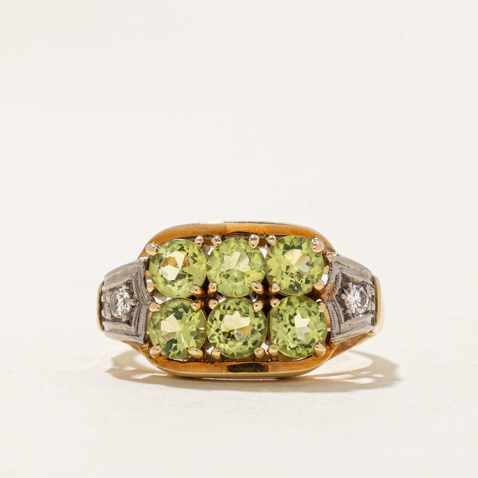 Peridot & Diamond Grid Ring | 1.50ctw, 0.06ctw | SZ 5.5