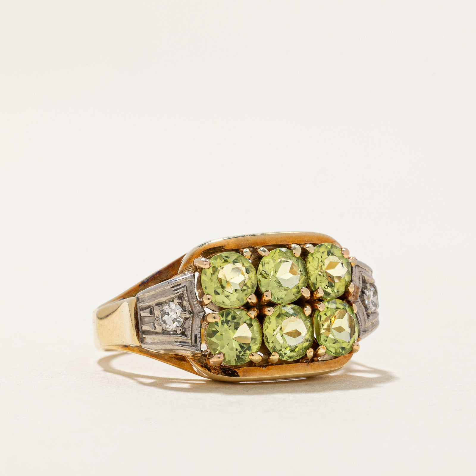Peridot & Diamond Grid Ring | 1.50ctw, 0.06ctw | SZ 5.5