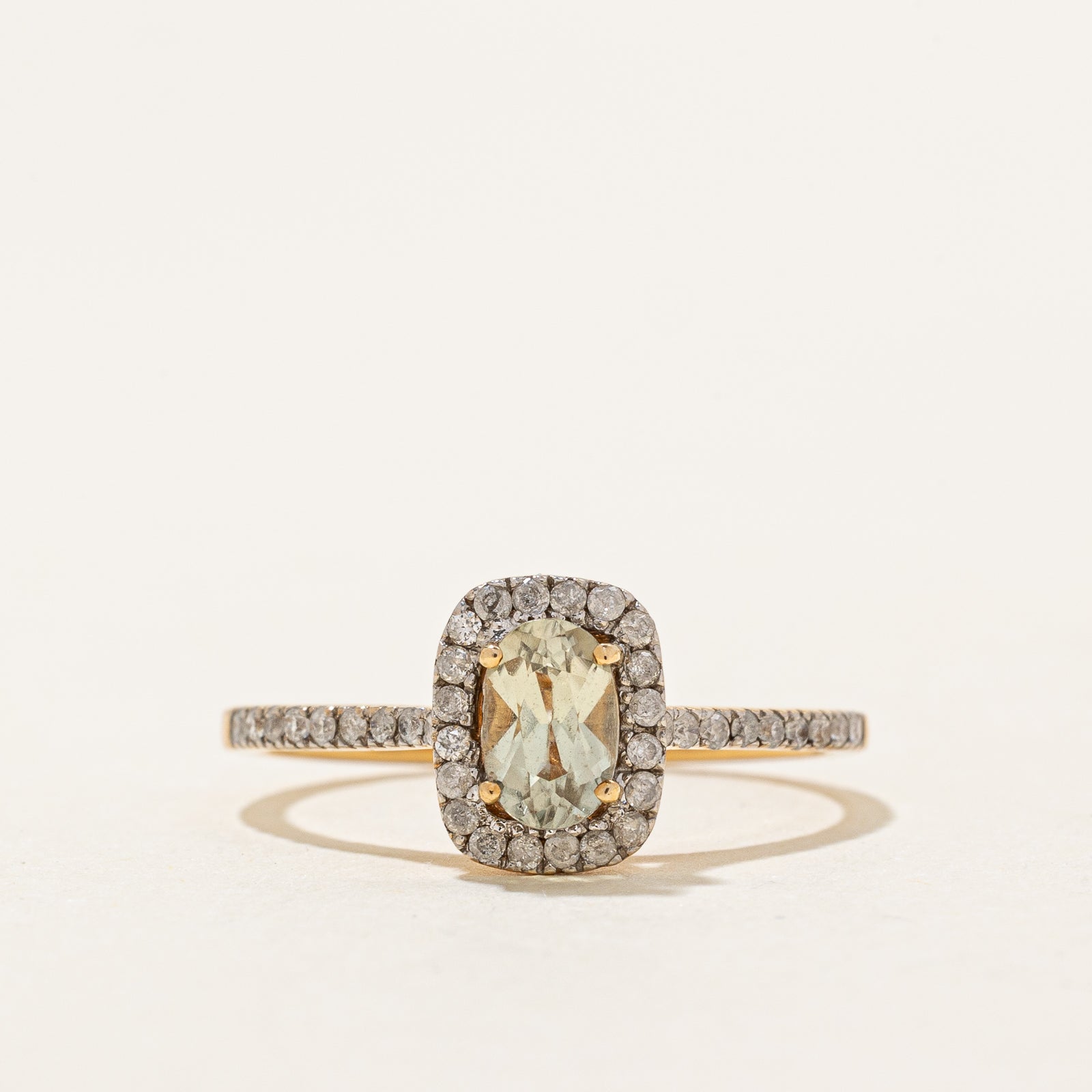 Oval Cut Peridot & Diamond Halo Ring | 0.38ct, 0.20ctw | SZ 6.75