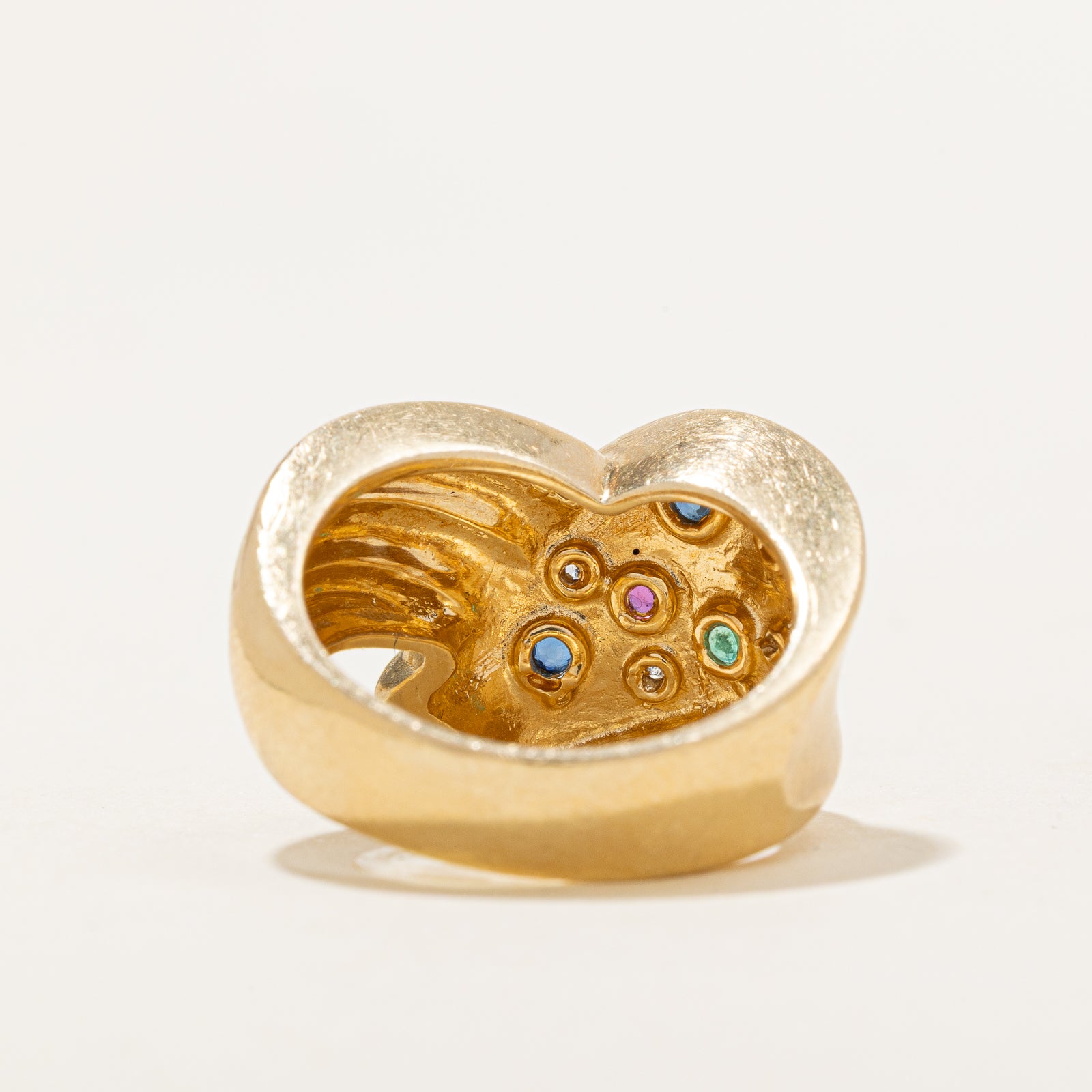 Multi Gemstone & Diamond Grooved Chevron Ring | 0.15ctw, 0.03ctw | SZ 1.75