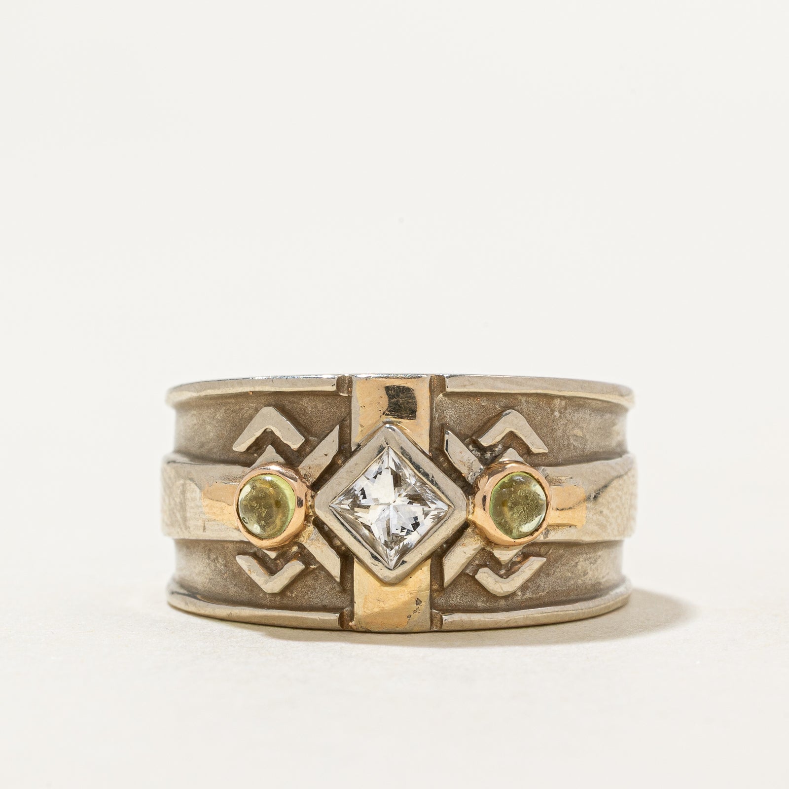 Bezel Set Diamond & Peridot Cigar Band | 0.37ct | 0.24ctw | SZ 8.5