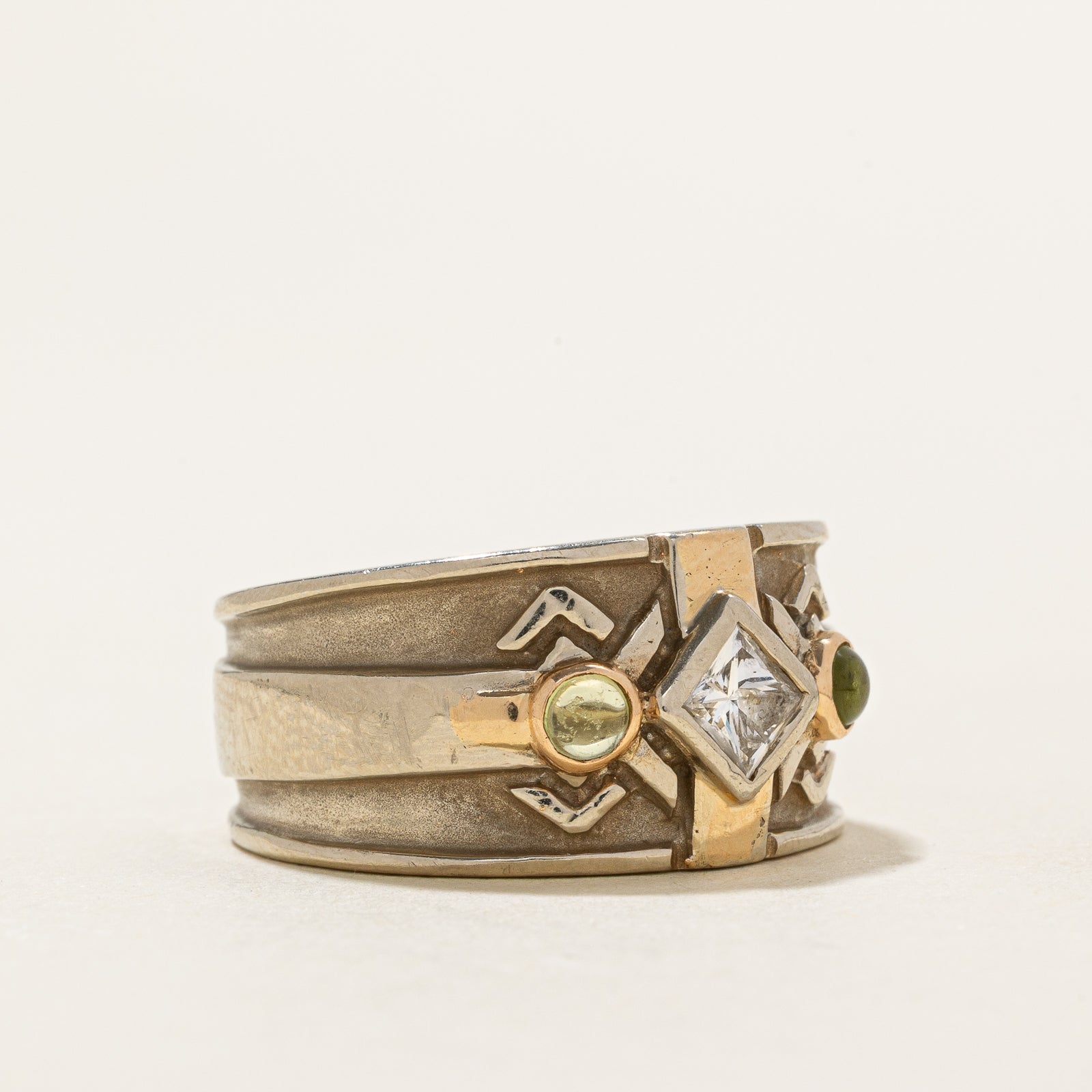 Bezel Set Diamond & Peridot Cigar Band | 0.37ct | 0.24ctw | SZ 8.5