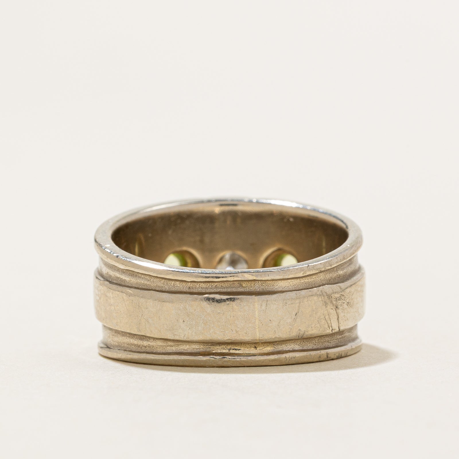 Bezel Set Diamond & Peridot Cigar Band | 0.37ct | 0.24ctw | SZ 8.5