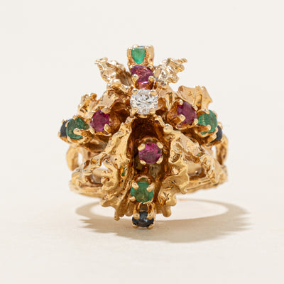 Multi Gemstone & Diamond Abstract Cocktail Ring | 0.80ctw, 0.09ct | SZ 5.25