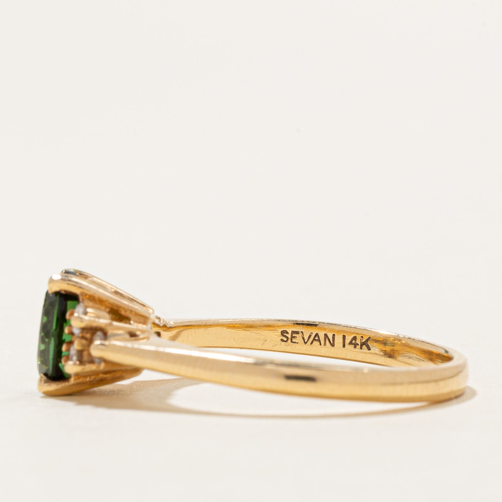 Green Tourmaline & Diamond Ring | 1.16ct, 0.18ctw | SZ 8.5