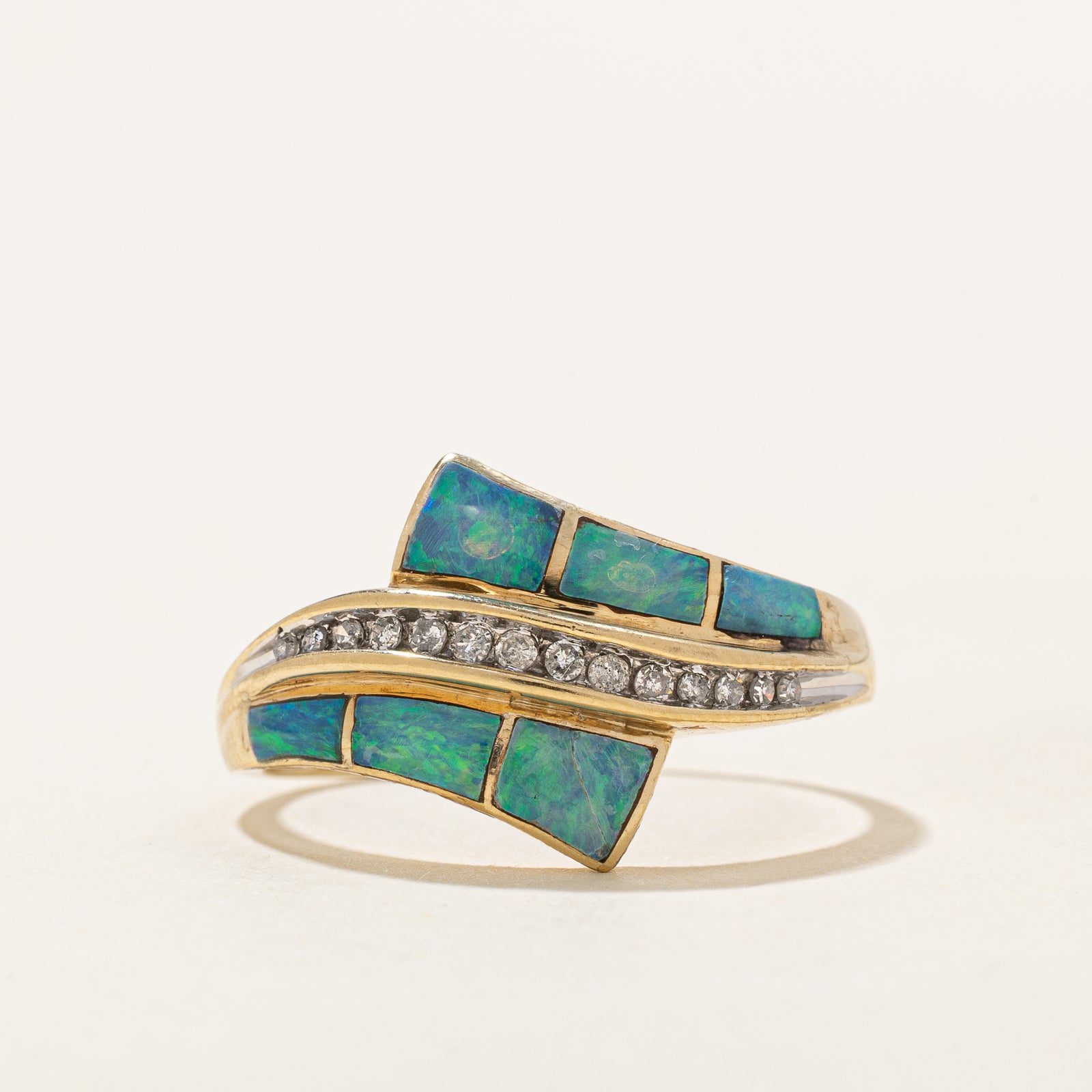 Opal & Diamond Wave Bypass Ring | 1.00ctw, 0.10ctw | SZ 9.25