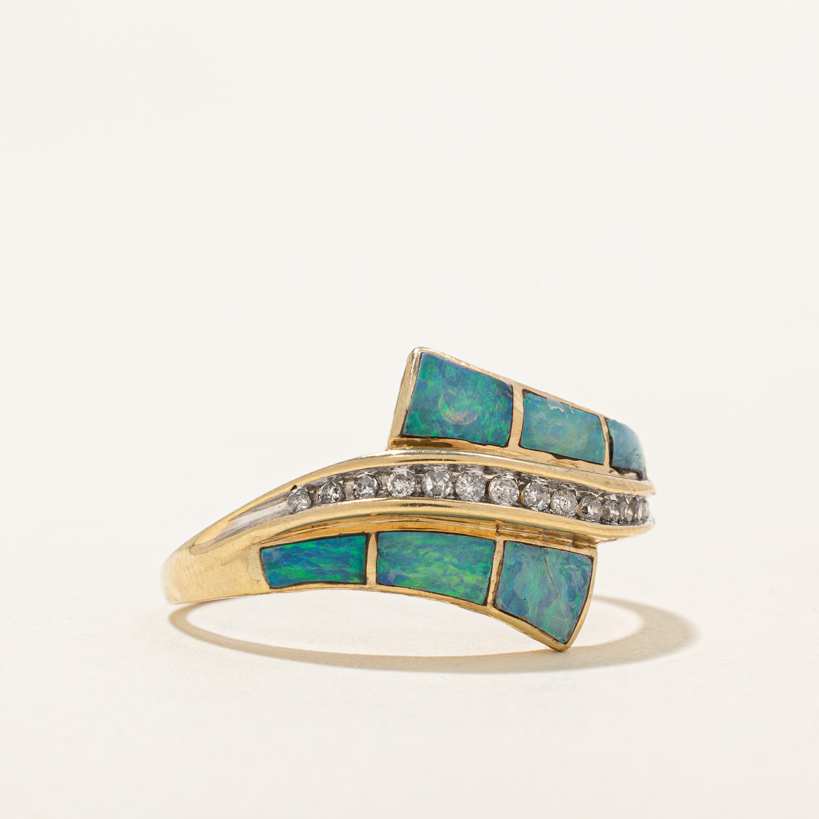 Opal & Diamond Wave Bypass Ring | 1.00ctw, 0.10ctw | SZ 9.25