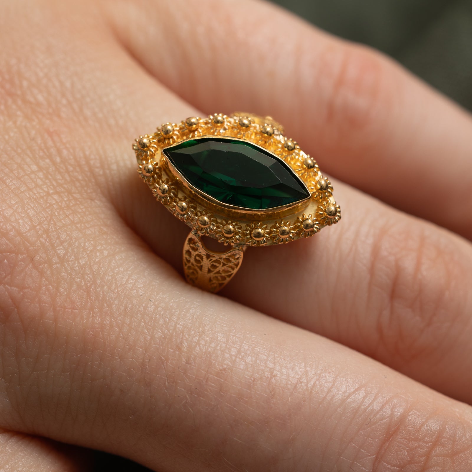 Vintage Portuguese Pasté Glass Navette Ring | 2.50ct | SZ 7.75