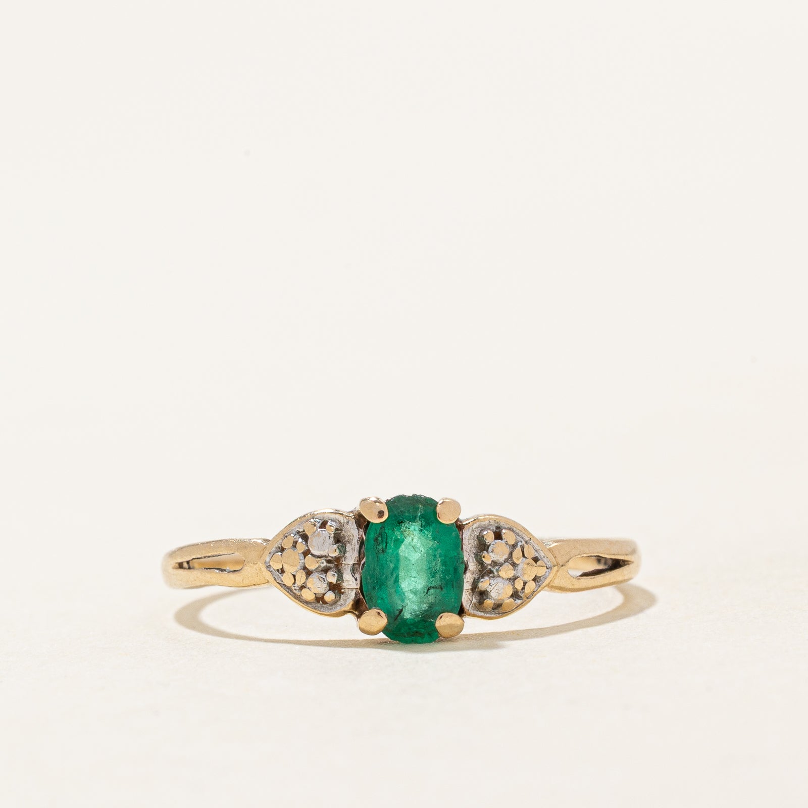 Oval Cut Emerald Heart Ring | 0.35ct | SZ 6.75