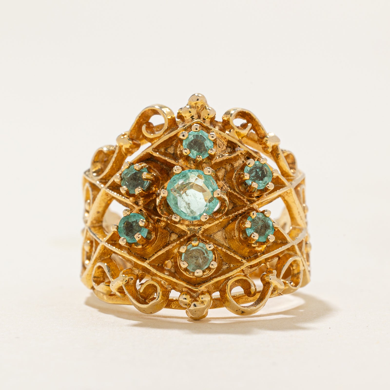 Emerald Ornate Cocktail Ring | 0.50ctw | SZ 6.25