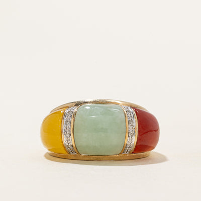 Multi Coloured Jadeite & Diamond Dome Ring | 10.00ctw, 0.03ct | SZ 7