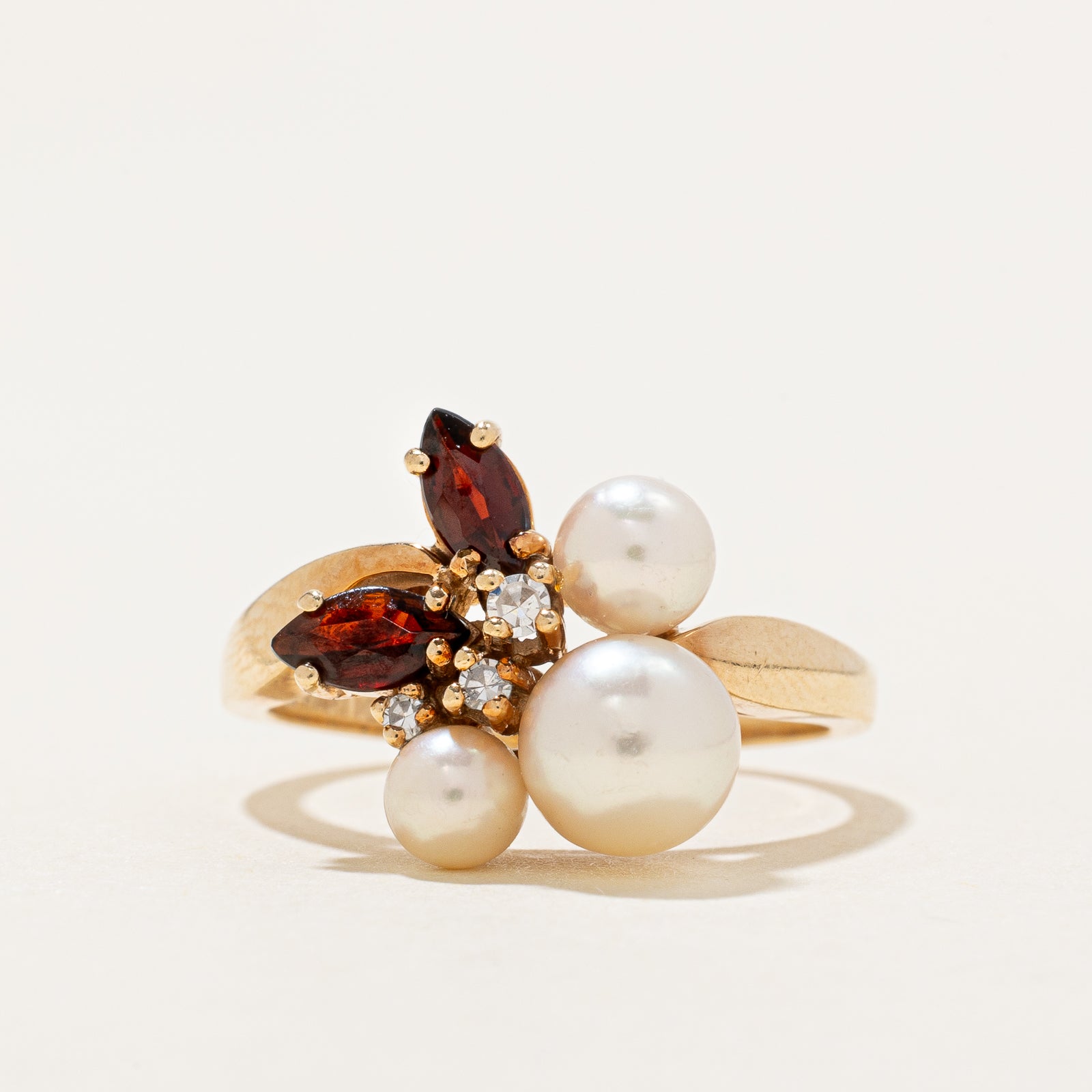 Pearl, Garnet & Diamond Ring | 0.35ctw, 0.05ctw | SZ 7.5