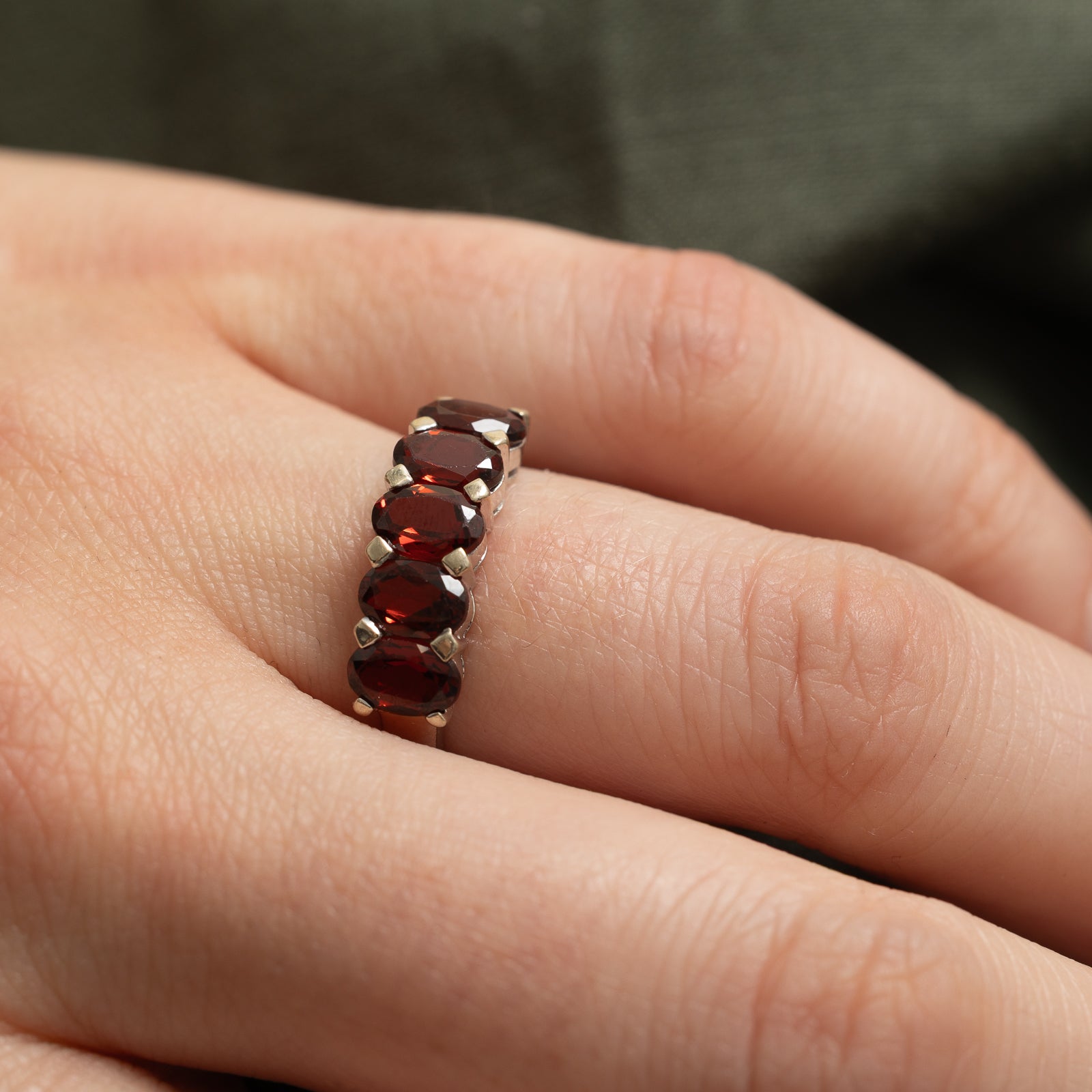 Five Stone Oval Cut Garnet Ring | 2.50ctw | SZ 6.25