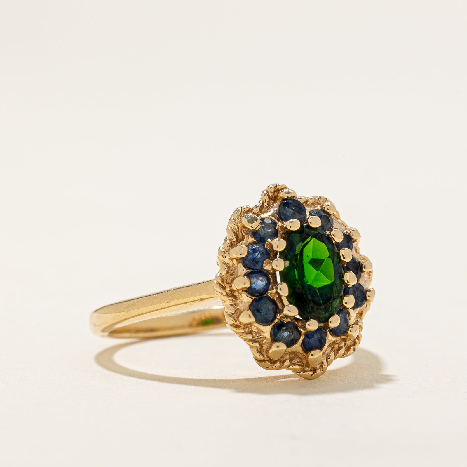 Chrome Diopside & Sapphire Halo Ring | 1.35ctw | SZ 7