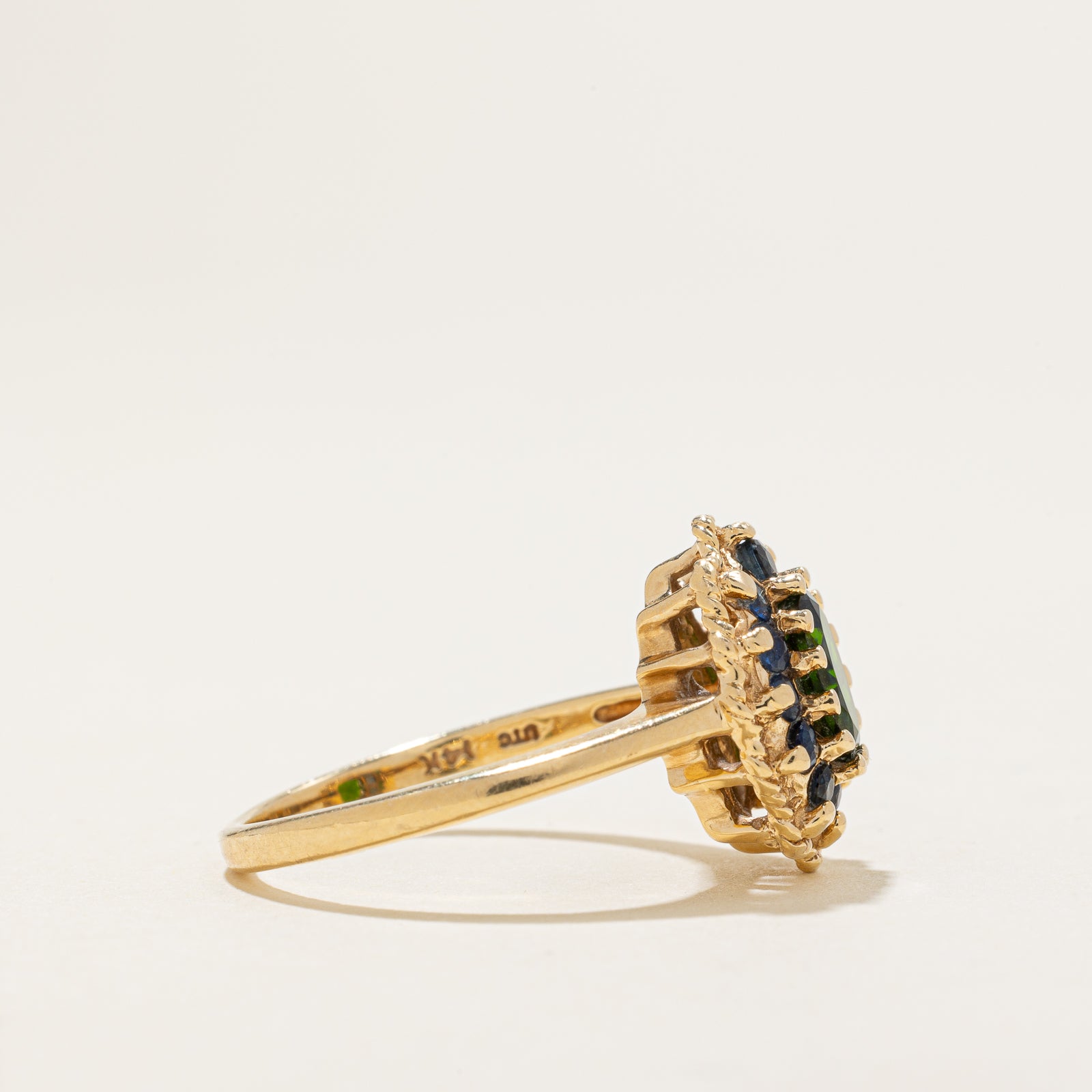 Chrome Diopside & Sapphire Halo Ring | 1.35ctw | SZ 7