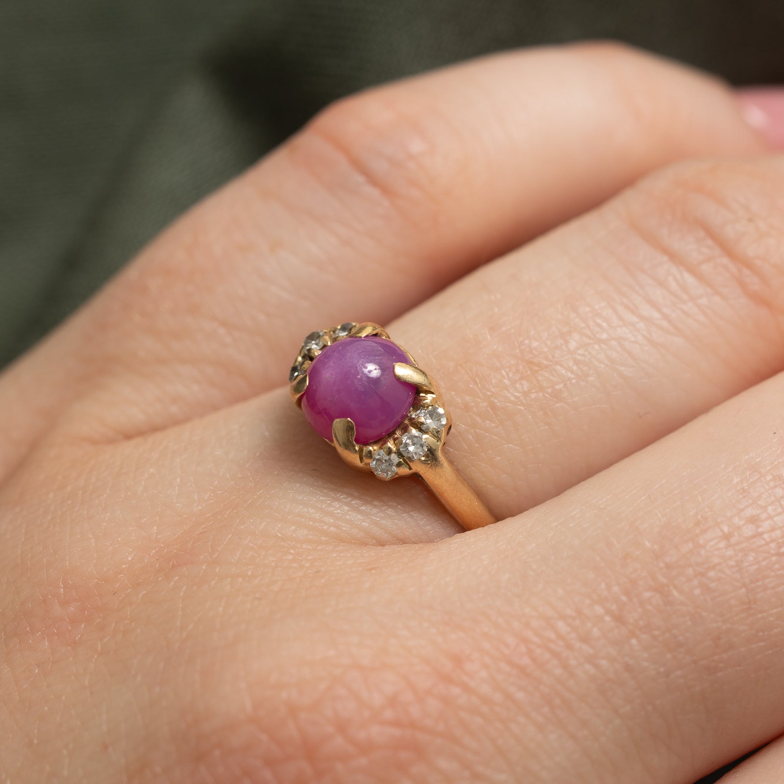 Synthetic Star Ruby & Diamond Ring | 1.80ct, 0.10ctw | SZ 5.5