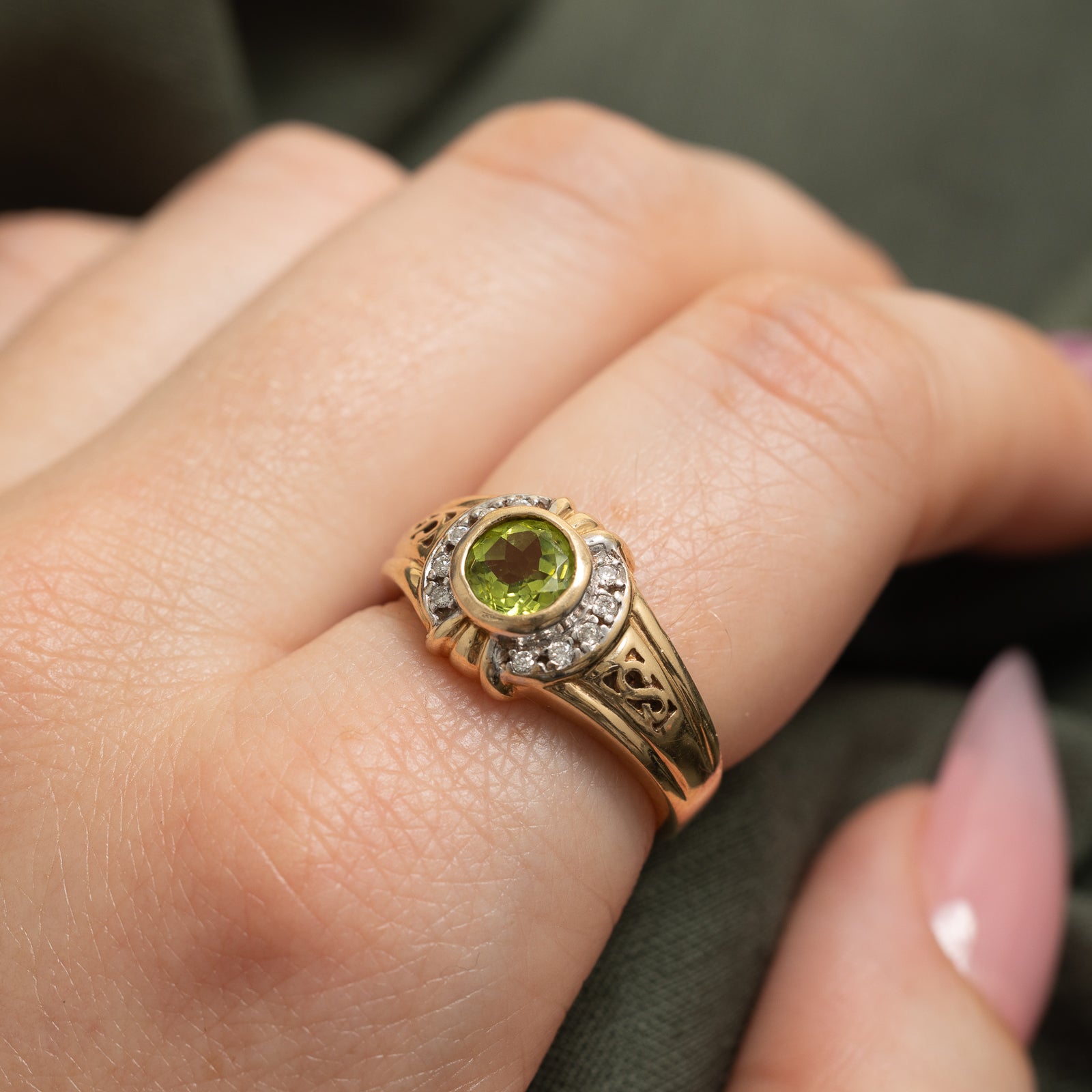 Peridot & Diamond Semi Halo Ring | 0.10ctw | 1.00ct | SZ 8.25