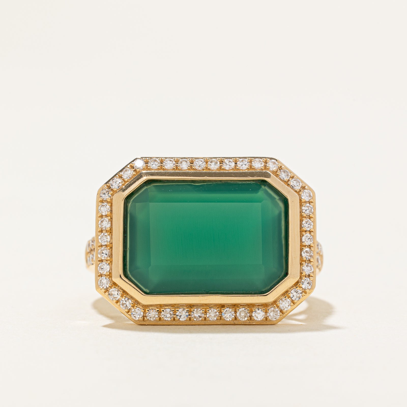 'Effy' Green Onyx & Diamond Halo Cocktail Ring | 5.00ct, 0.31ctw | SZ 7.25