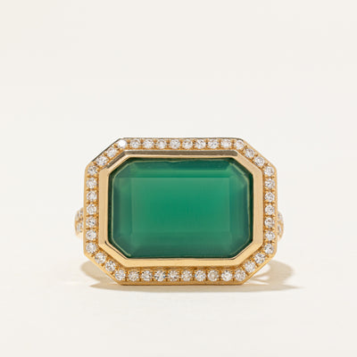 'Effy' Green Onyx & Diamond Halo Cocktail Ring | 5.00ct, 0.31ctw | SZ 7.25