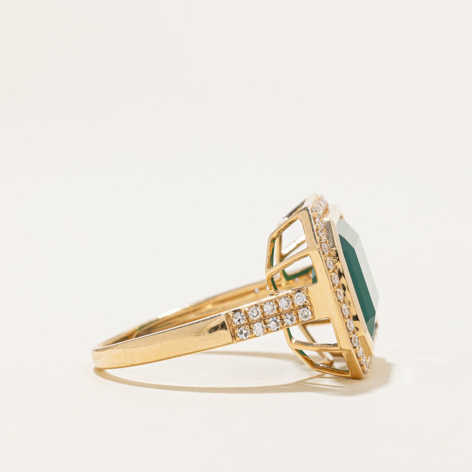 'Effy' Green Onyx & Diamond Halo Cocktail Ring | 5.00ct, 0.31ctw | SZ 7.25