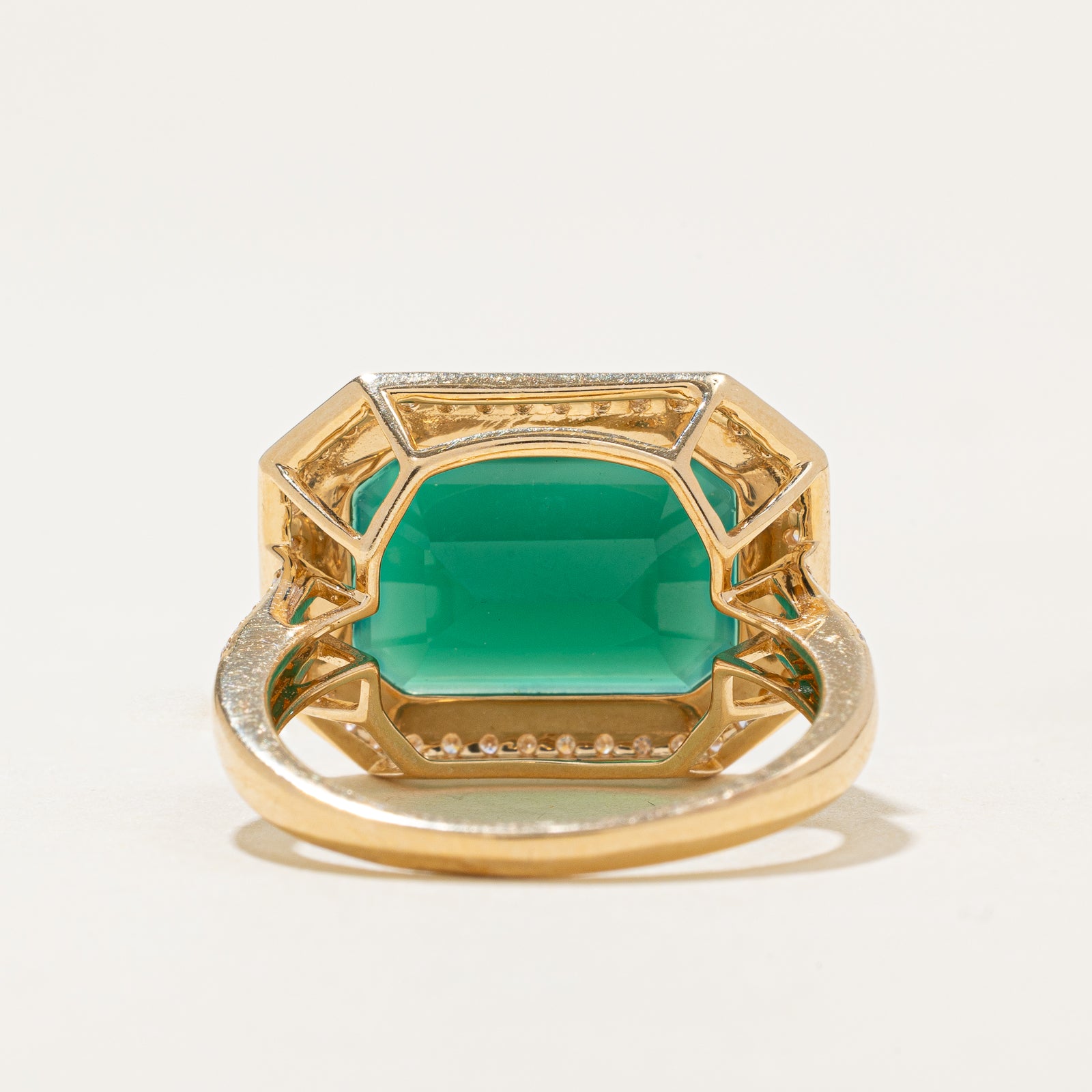 'Effy' Green Onyx & Diamond Halo Cocktail Ring | 5.00ct, 0.31ctw | SZ 7.25