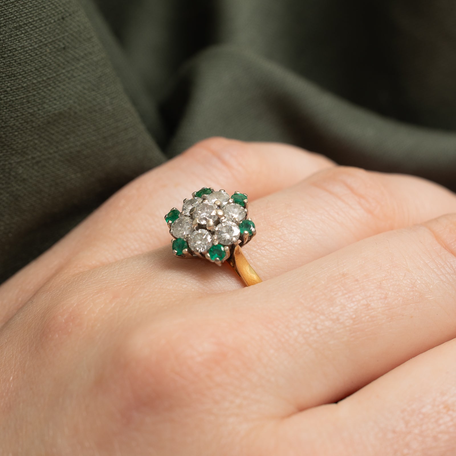 Emerald & Diamond Cluster Ring | 0.24ctw, 1.05ctw | SZ 7.25