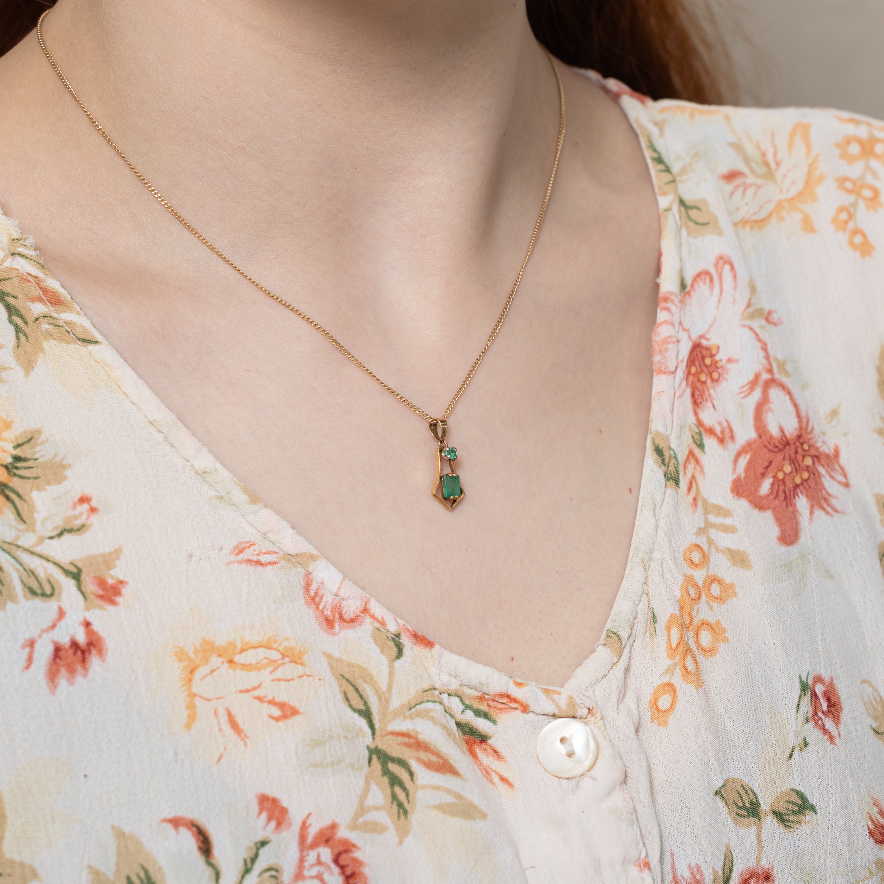 Two Stone Emerald Pendant | 0.45ctw