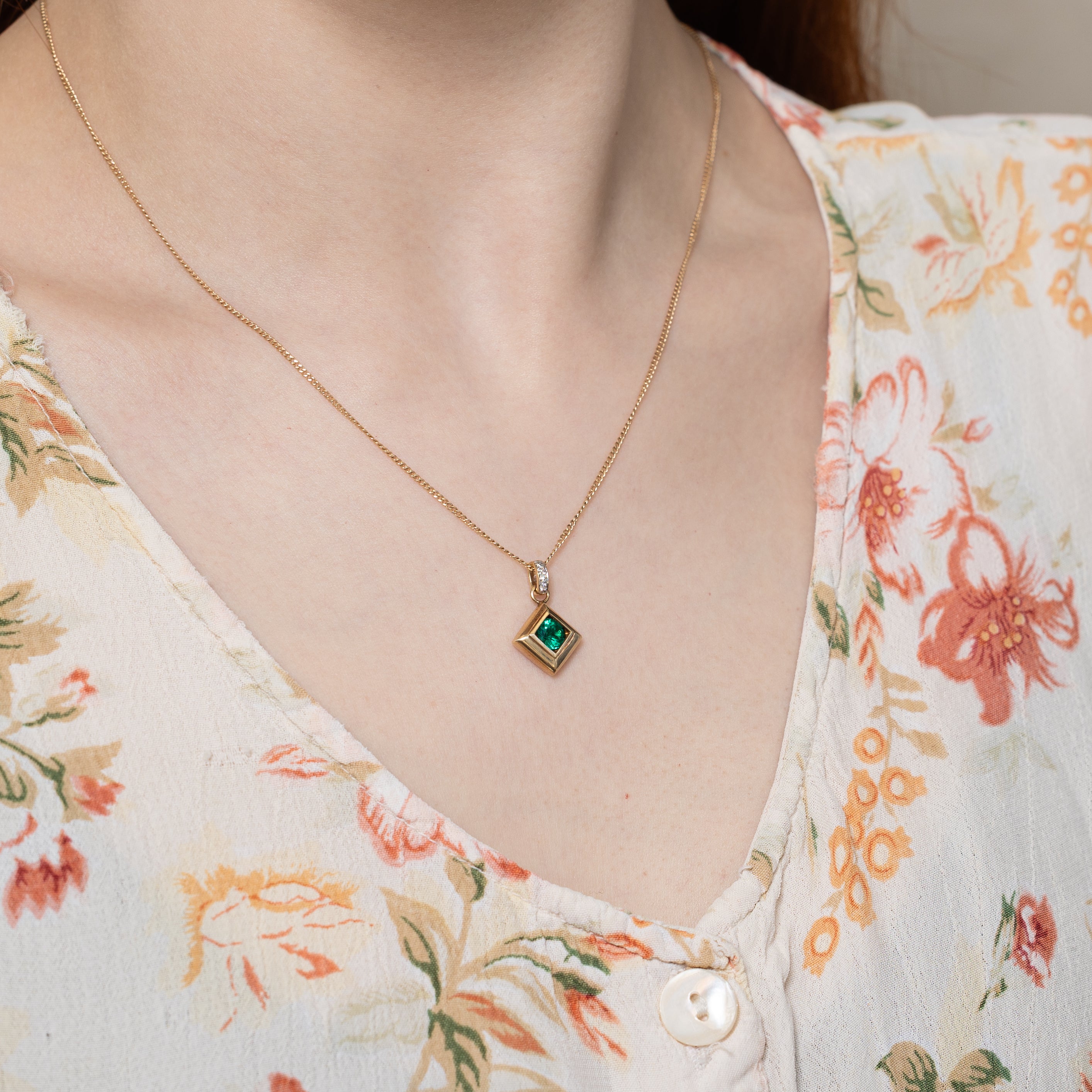 Synthetic Emerald & Diamond Pendant | 0.50ct, 0.03ctw