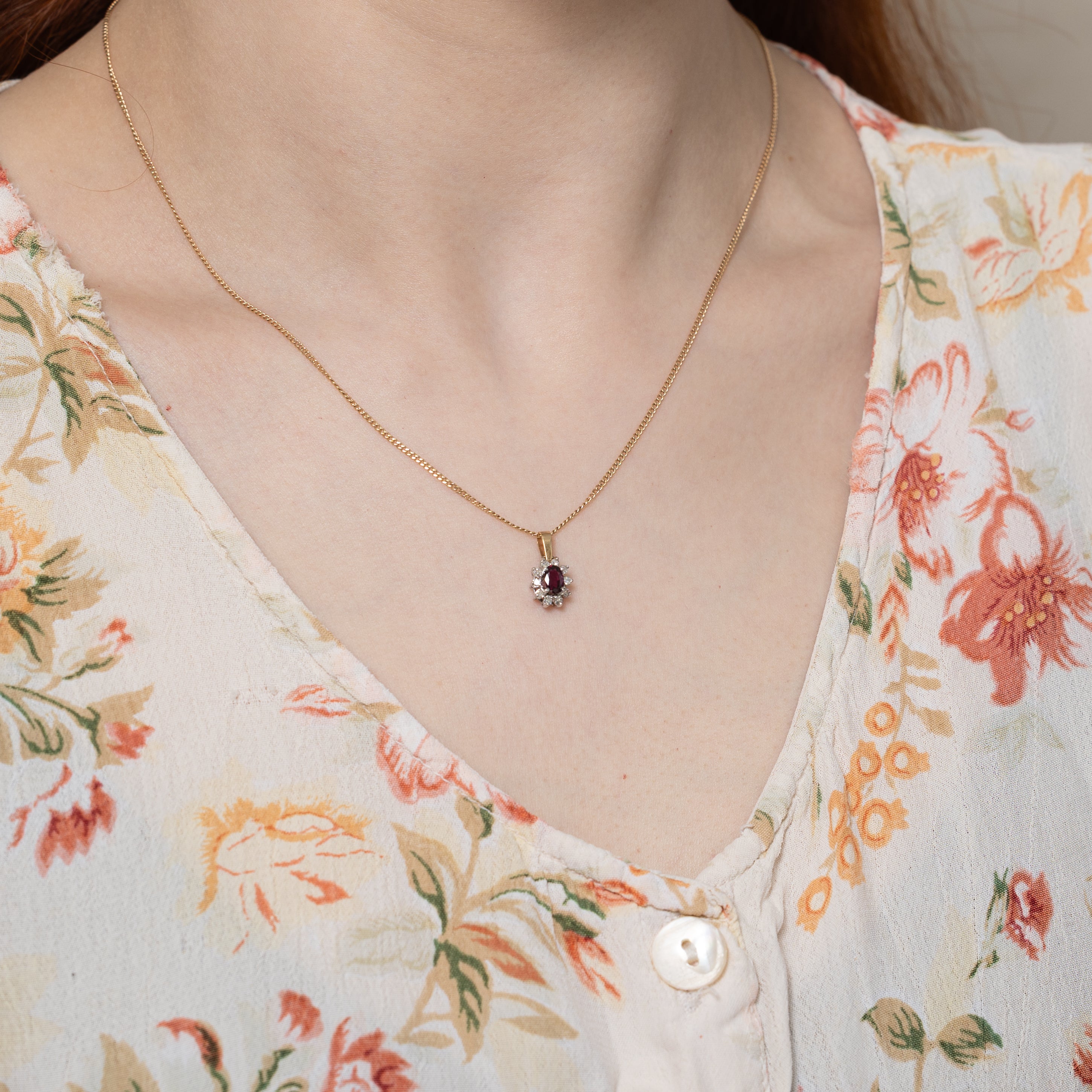 Oval Cut Ruby & Diamond Petal Pendant | 0.65ct | 0.12ctw