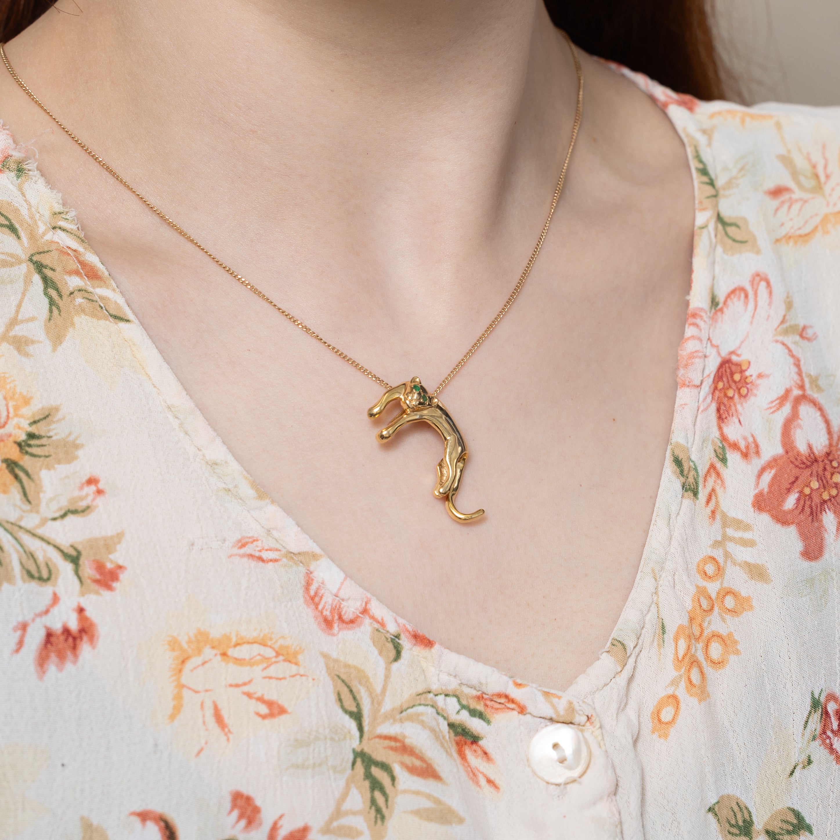 Emerald Wildcat Pendant | 0.02ctw