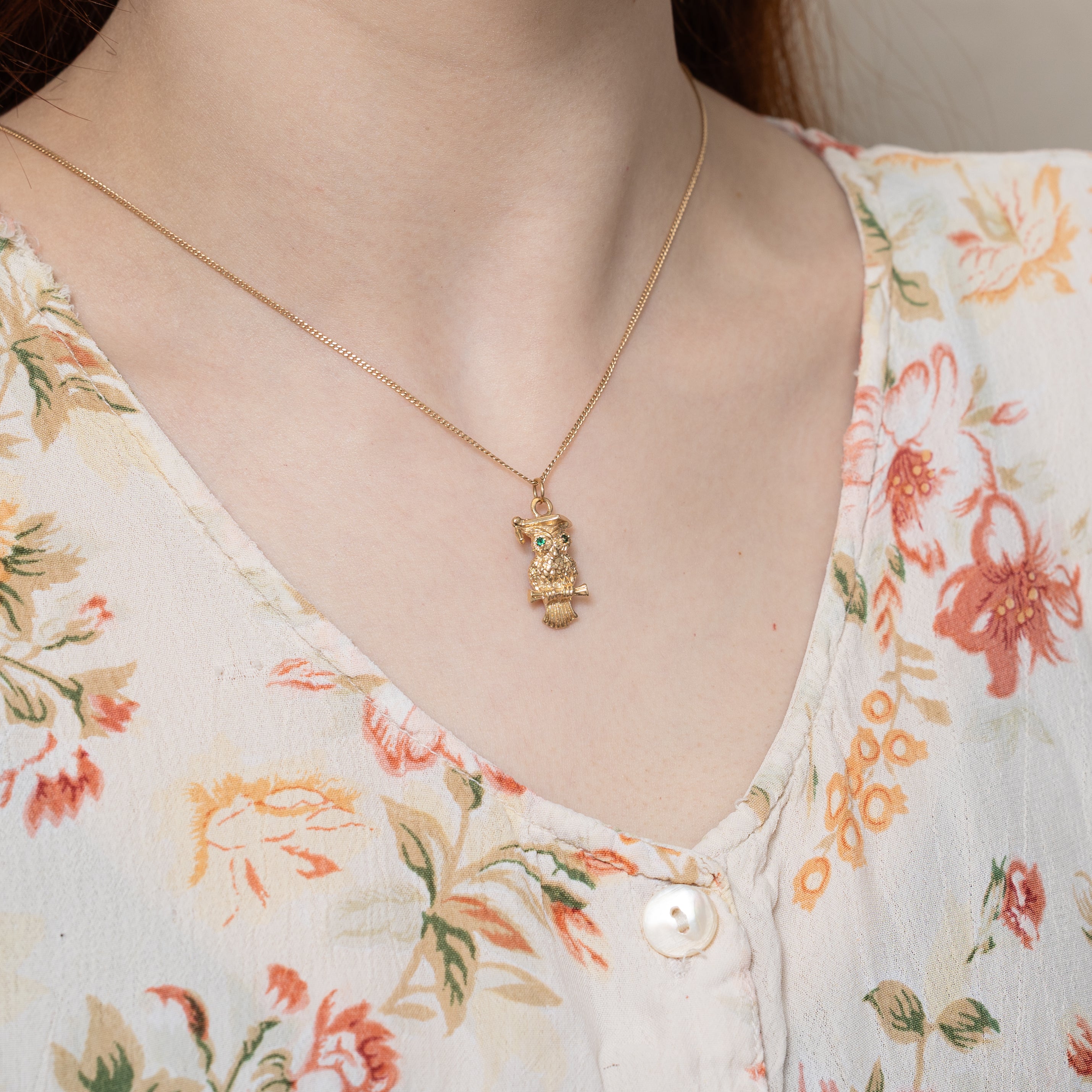 Synthetic Spinel Graduation Owl Charm | 0.03ctw