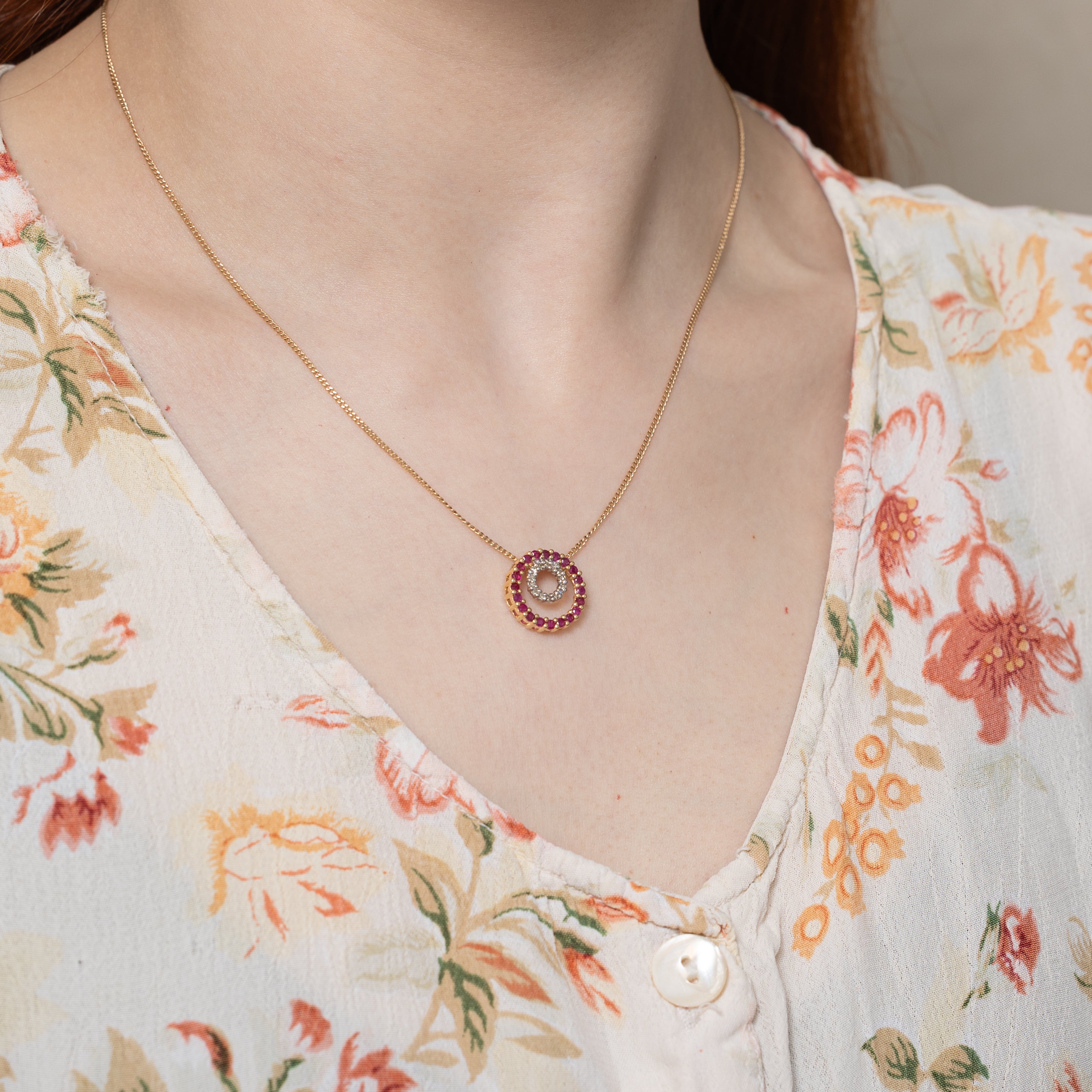 Ruby & Diamond Circle Pendant | 0.60ctw, 0.08ctw