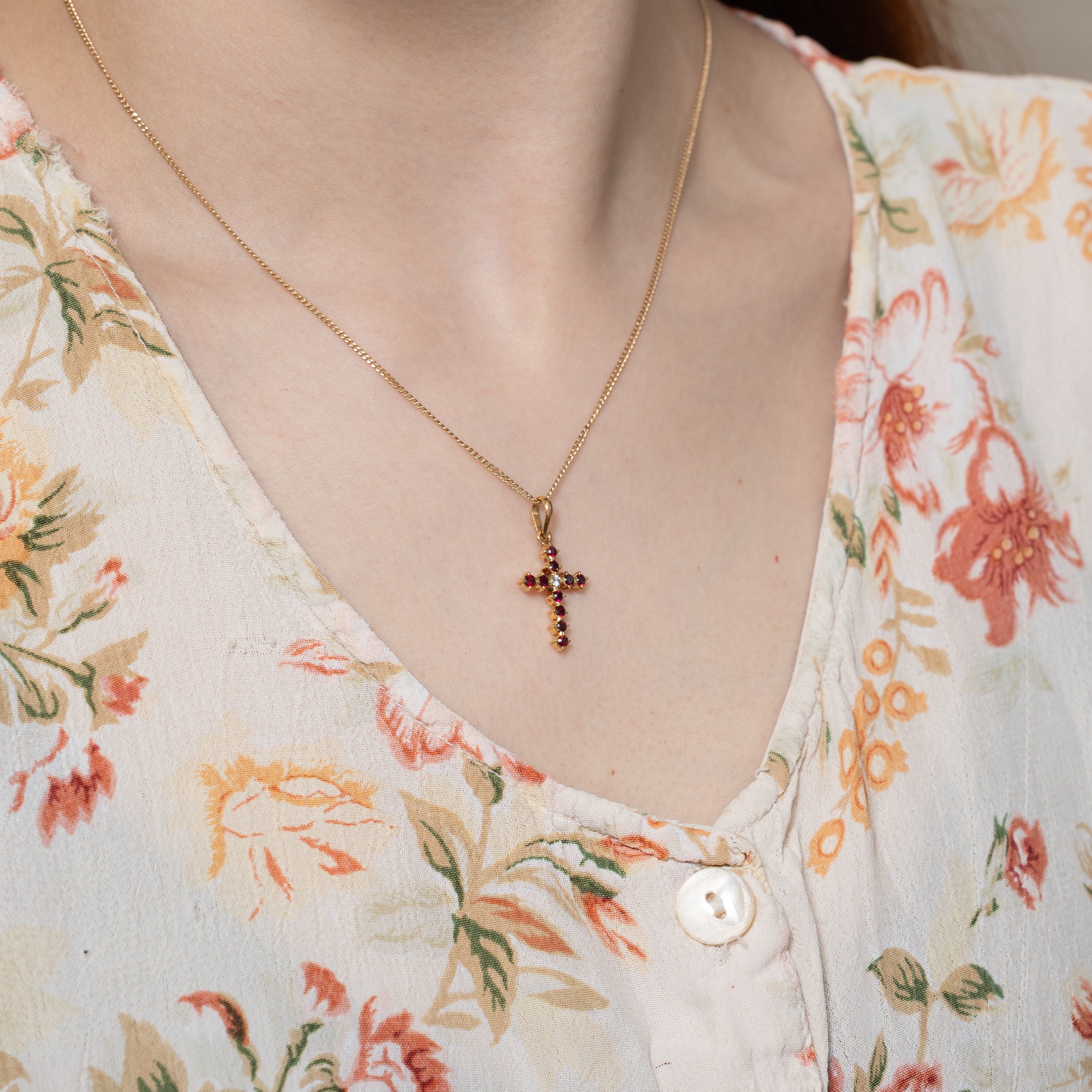 Synthetic Ruby & Diamond Cross Pendant | 0.40ctw | 0.03ct