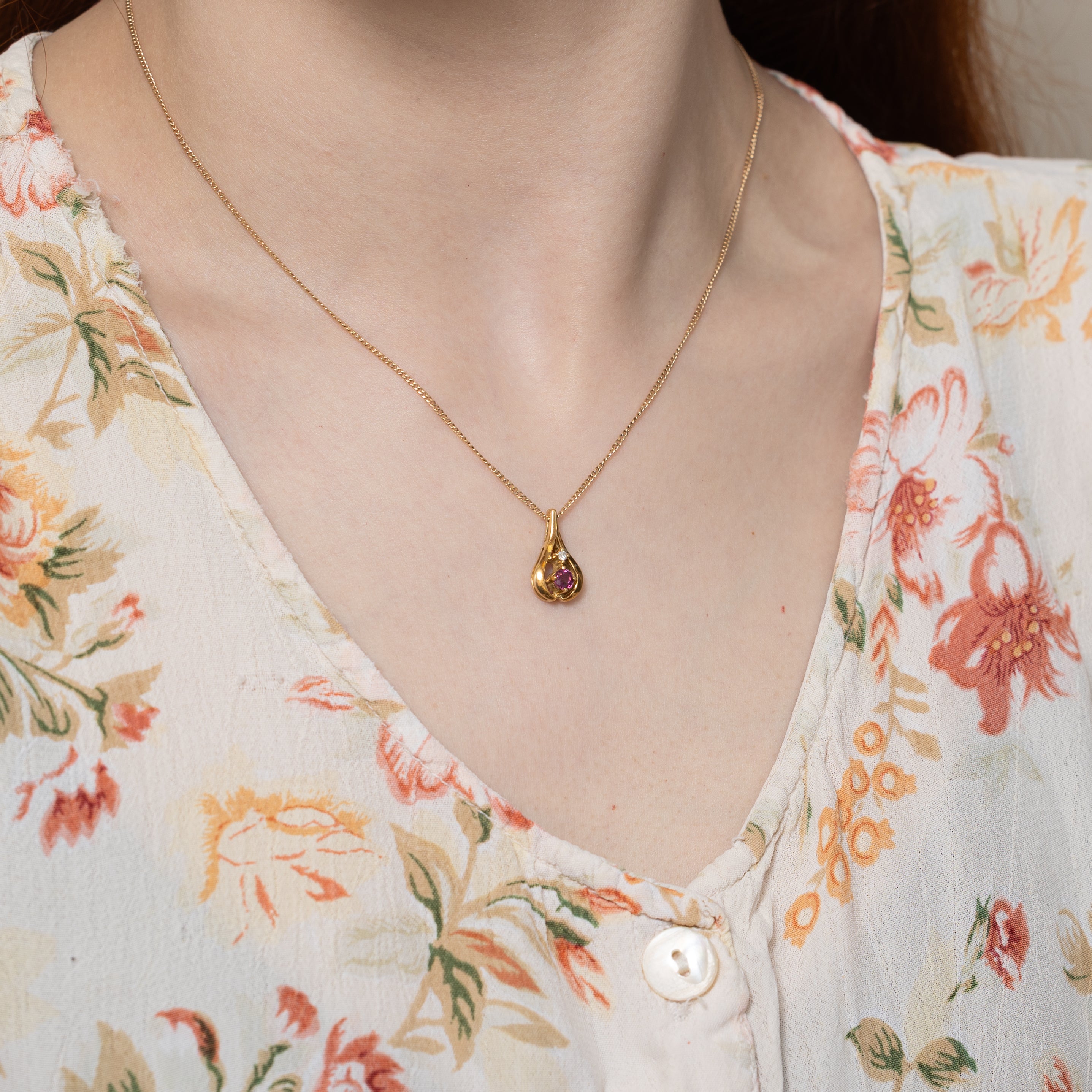 Ruby & Diamond Pear Shaped Pendant | 0.30ct, 0.02ct