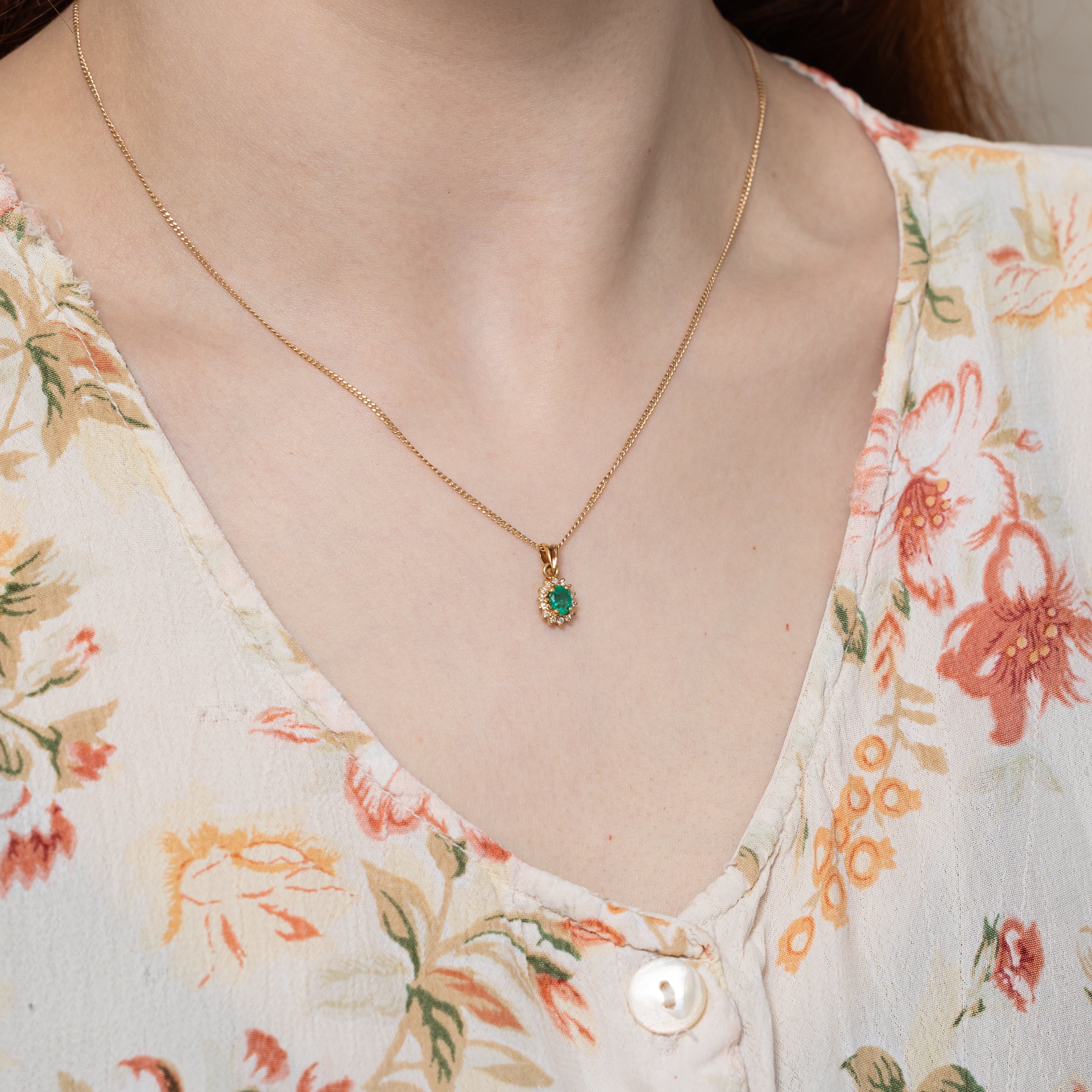 Emerald & Diamond Petal Pendant  | 0.35ct, 0.12ctw