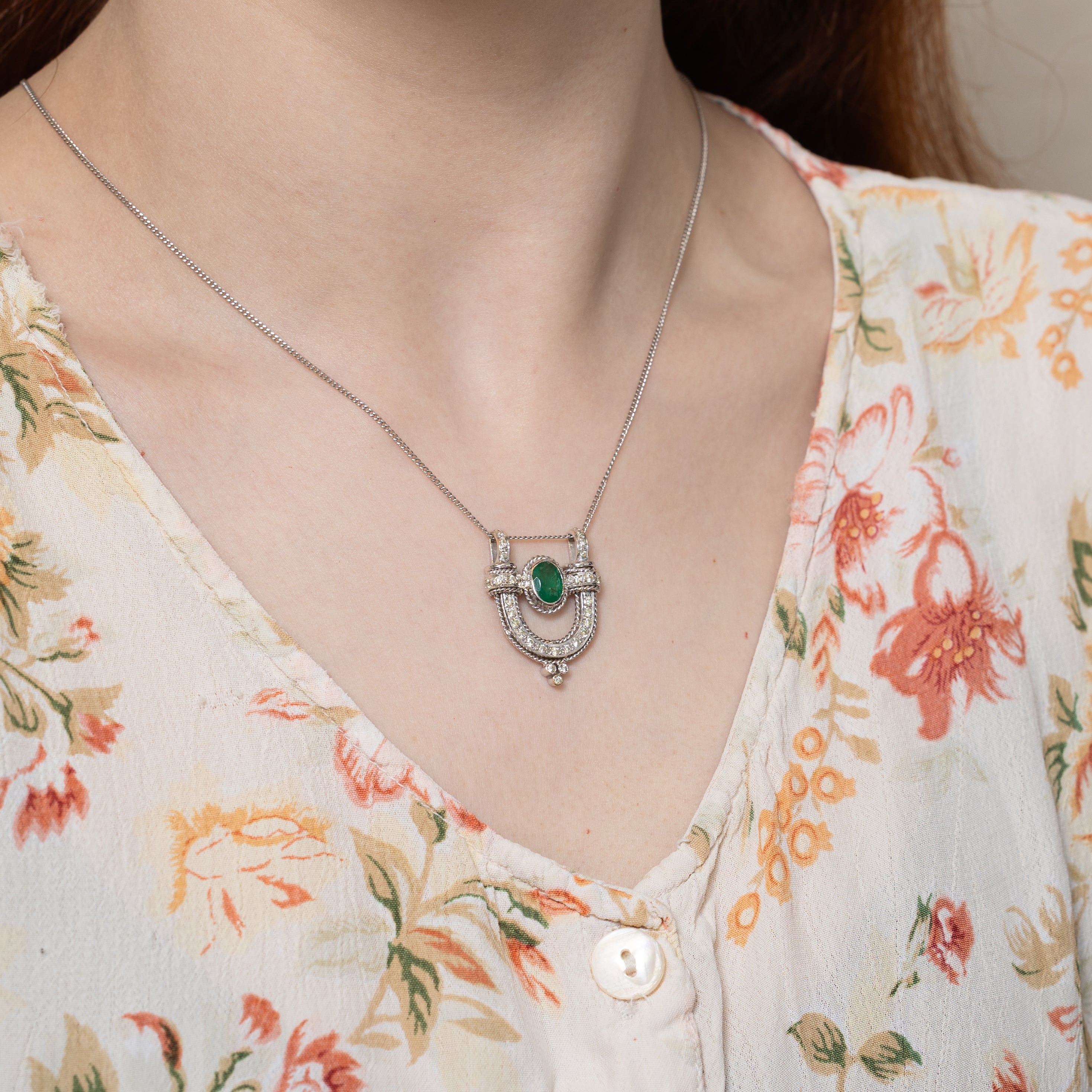 Emerald & Diamond Horseshoe Pendant | 1.10ct | 0.56ctw