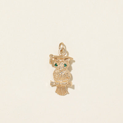 Synthetic Spinel Graduation Owl Charm | 0.03ctw