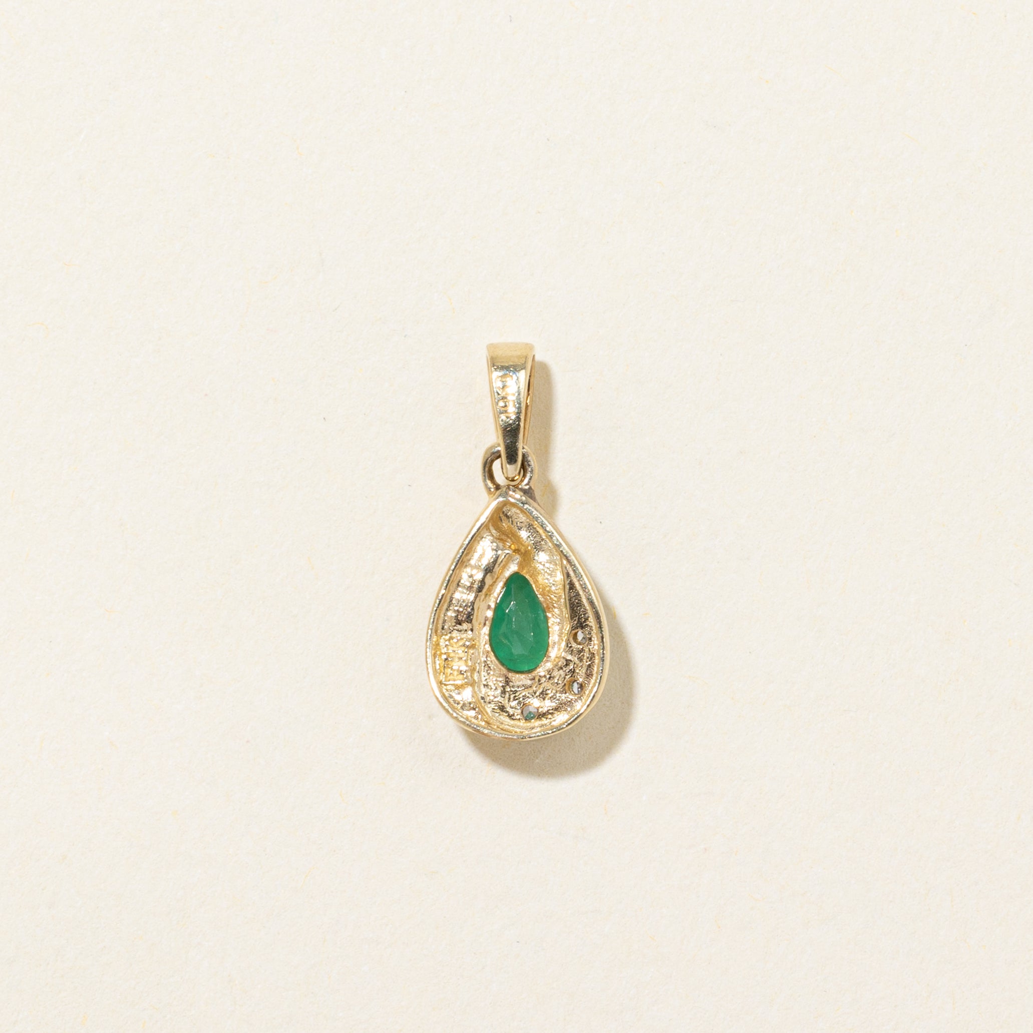 Pear Cut Emerald & Diamond Pendant  | 0.30ct, 0.02ctw