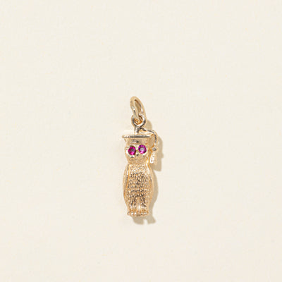 Synthetic Ruby Graduation Owl Charm | 0.05ctw