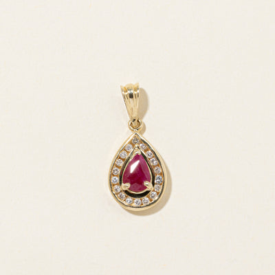 Pear Cut Ruby & Diamond Halo Pendant | 0.90ct, 0.16ctw
