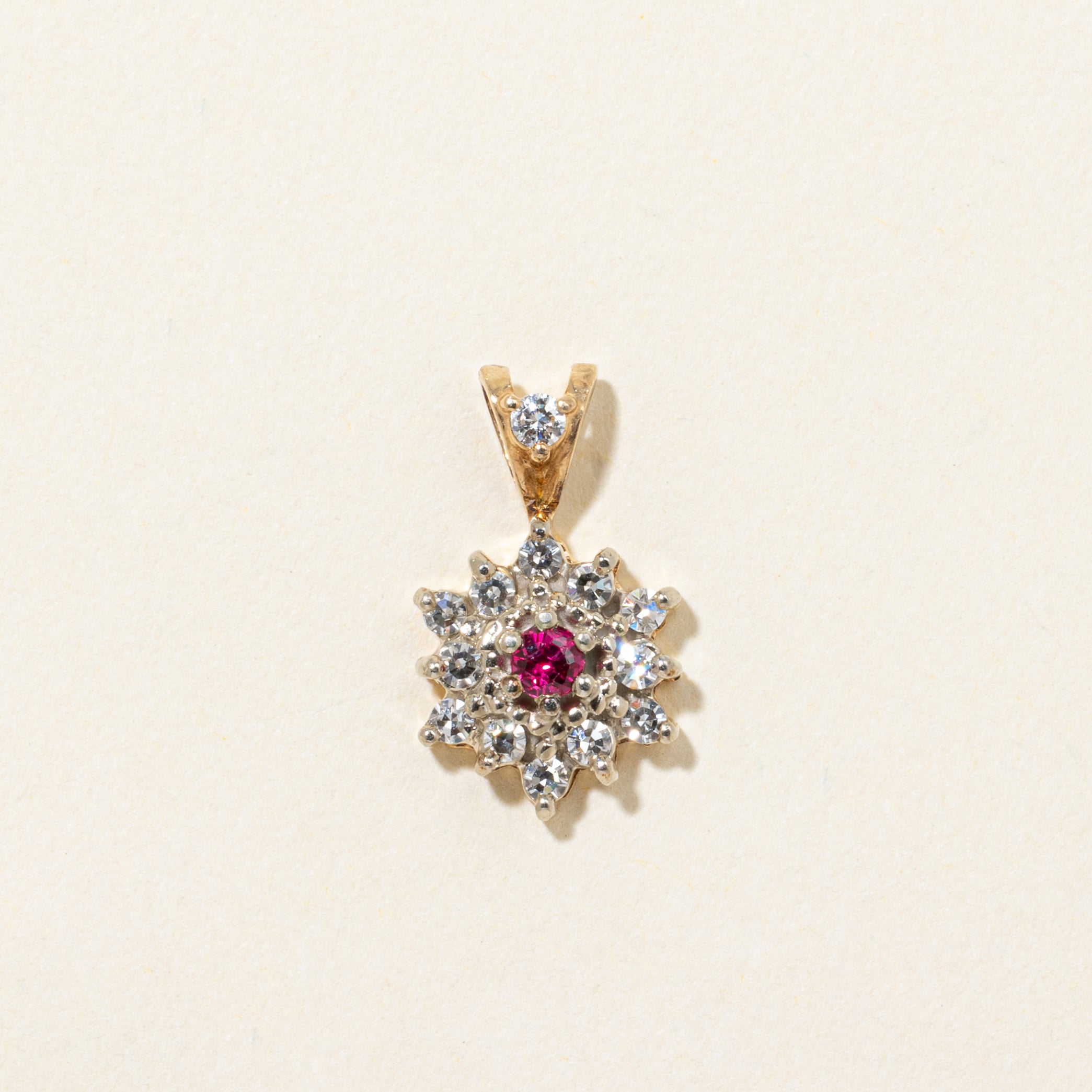 Ruby & Diamond Petal Cluster Pendant  | 0.18ctw, 0.10ct