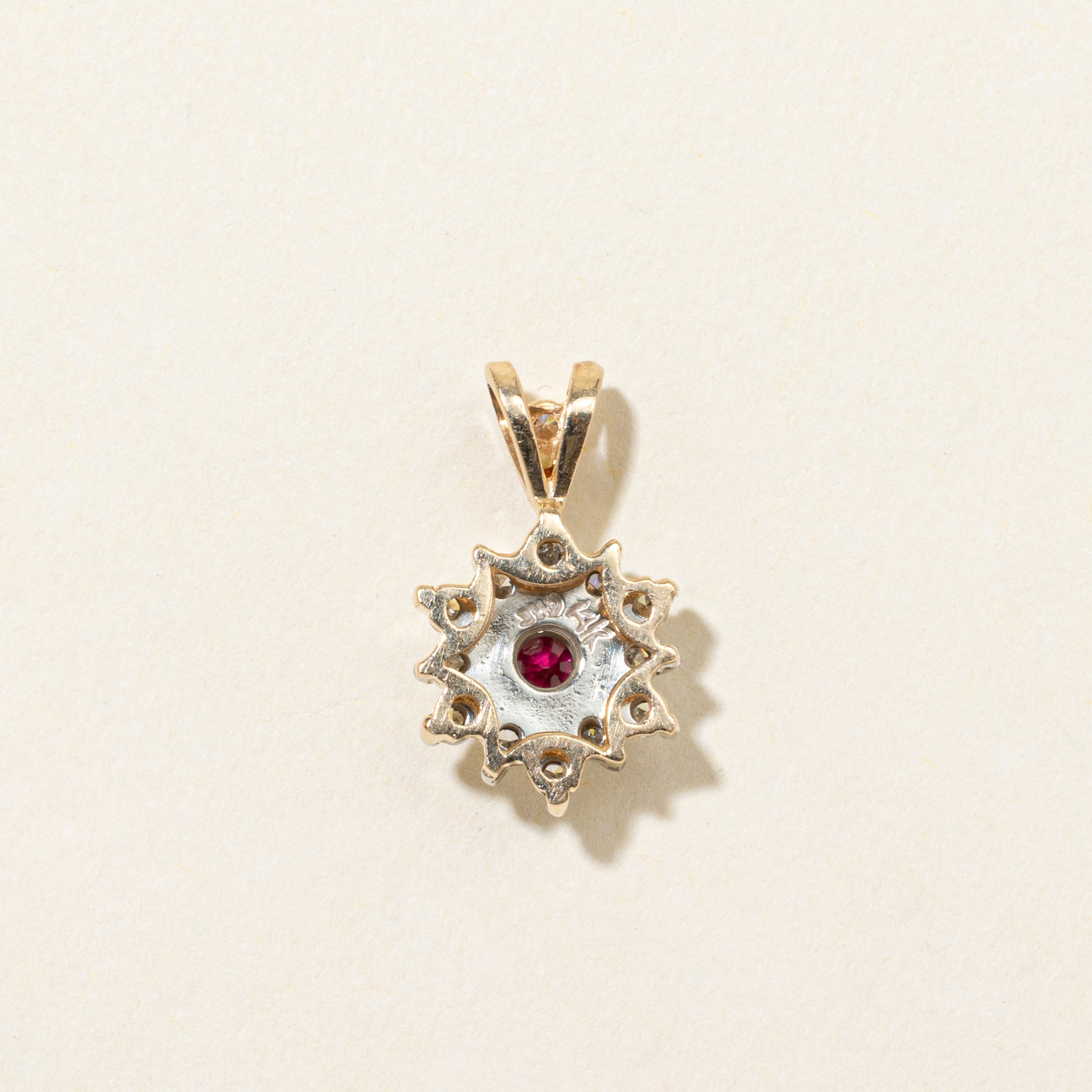 Ruby & Diamond Petal Cluster Pendant  | 0.18ctw, 0.10ct