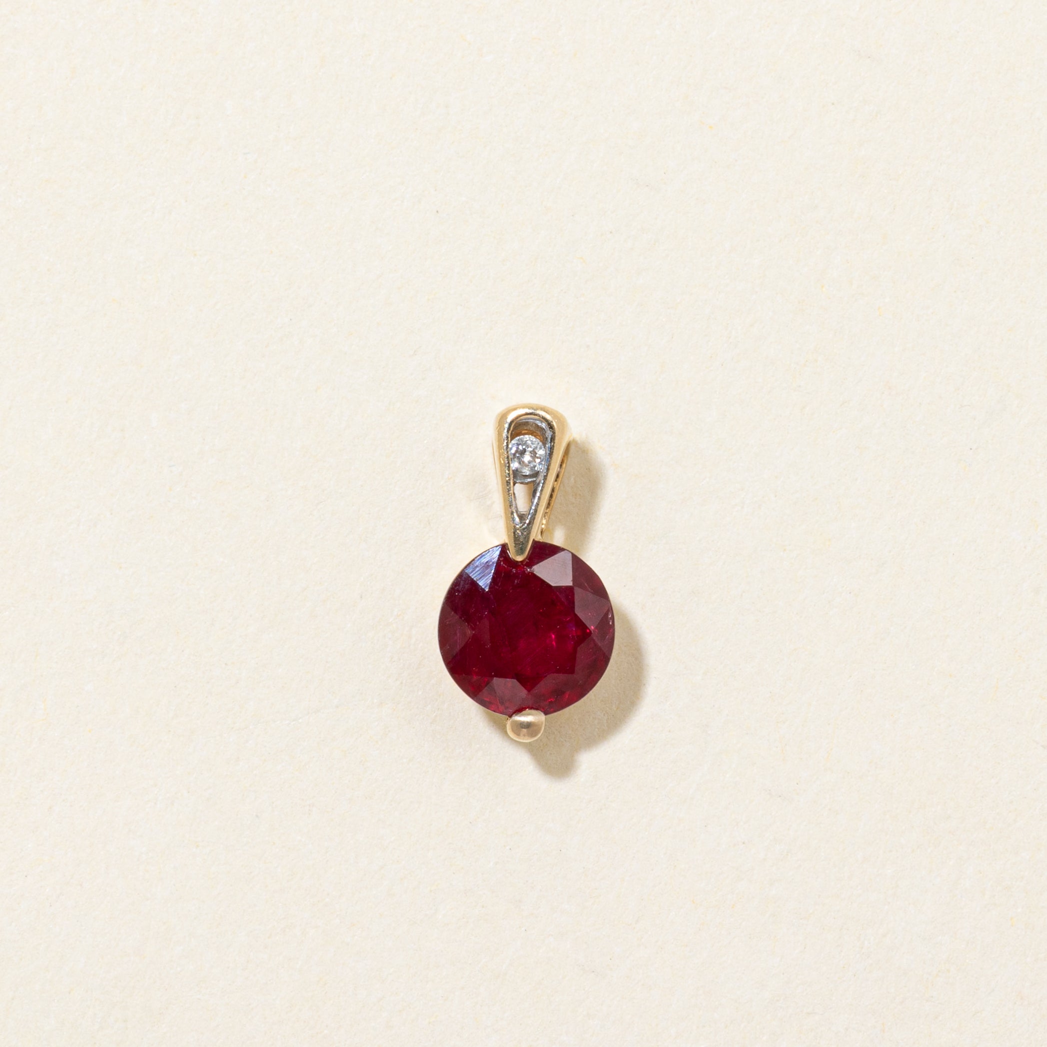 Round Cut Ruby & Diamond Pendant | 1.00ct, 0.01ct