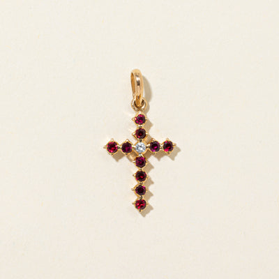Synthetic Ruby & Diamond Cross Pendant | 0.40ctw | 0.03ct