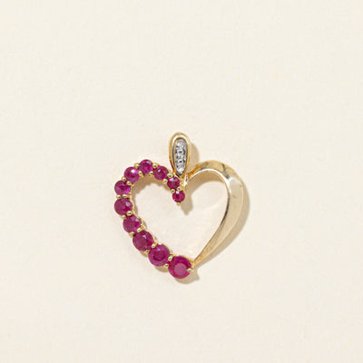 Ruby & Diamond Open Heart Pendant  | 0.80ctw, 0.01ctw