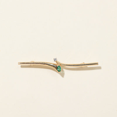 Emerald & Diamond Bypass Brooch | 0.06ct, 0.03ct