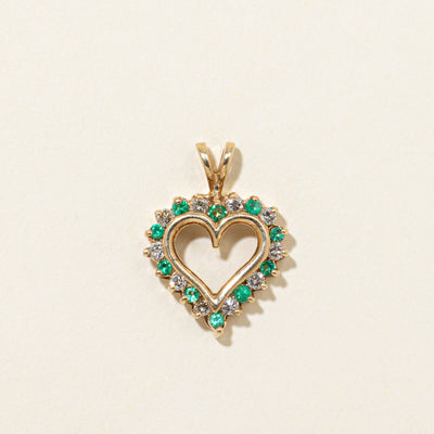 Diamond & Emerald Open Heart Pendant | 0.20ctw, 0.17ctw