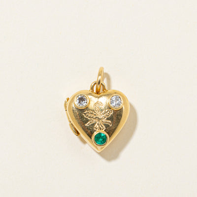 Diamond & Emerald Heart Locket Pendant | 0.14ctw | 0.14ctw