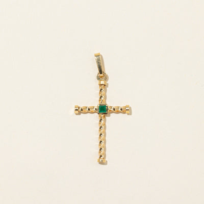 Vintage Italian 18k Emerald Cross Pendant | 0.10ct