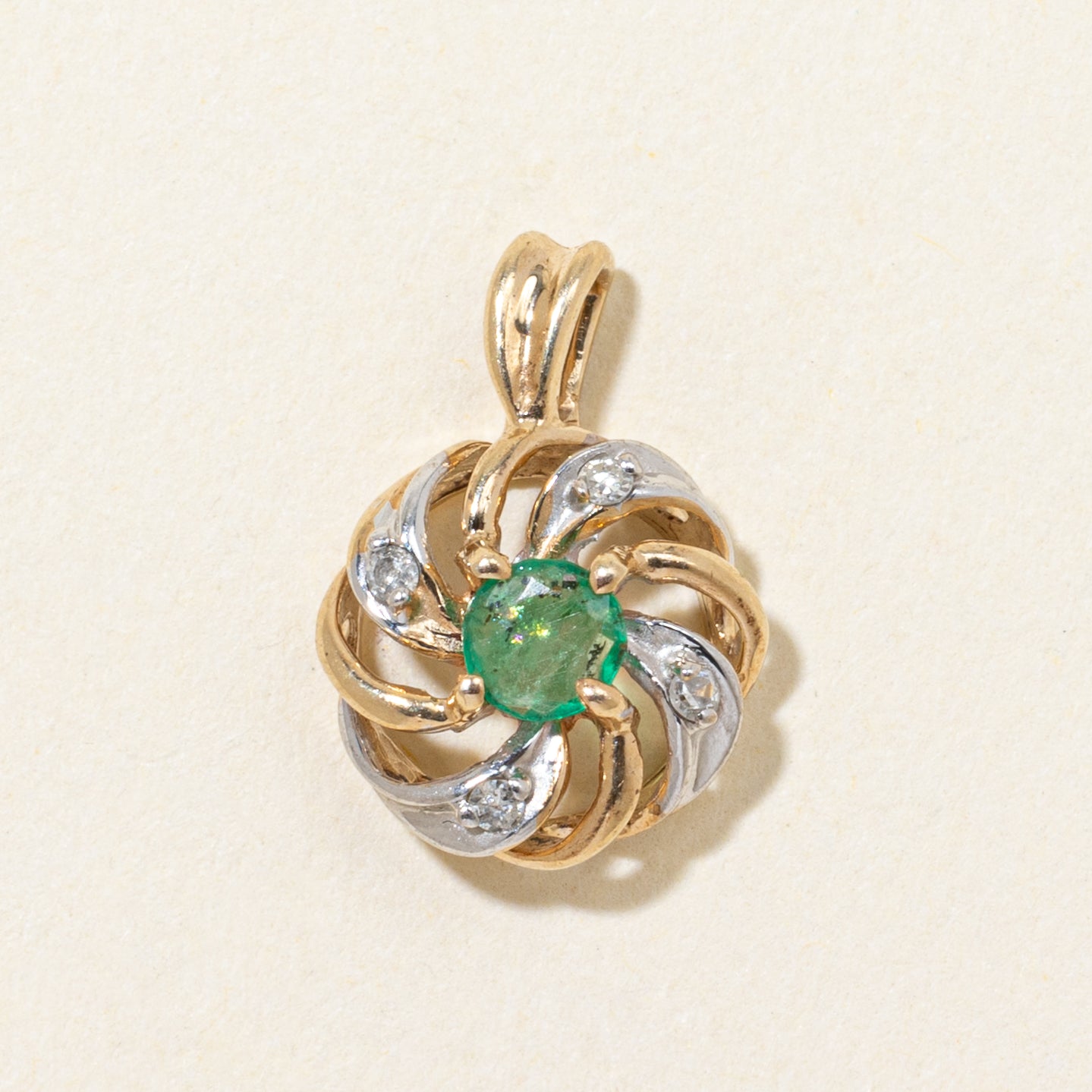 Emerald & Diamond Pinwheel Pendant | 0.15ct | 0.02ctw